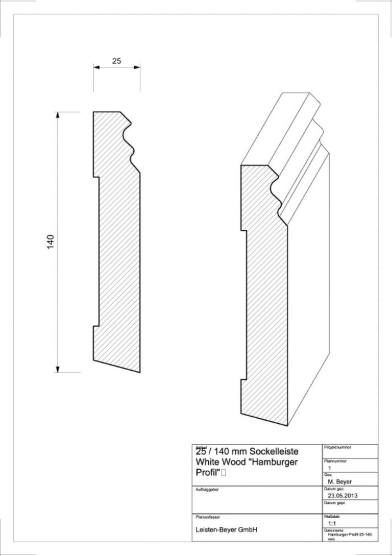 25 mm x 140 mm Scheuerleiste White Wood (Zeichnung)