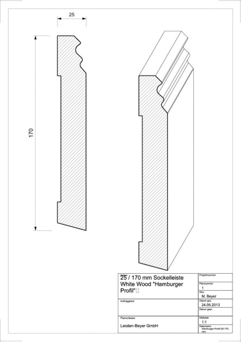 25 mm x 170 mm Scheuerleiste White Wood (Zeichnung)