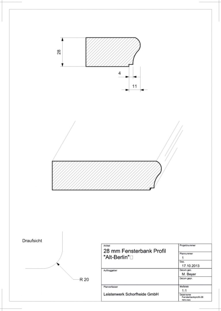 28 mm Fensterbankprofil Typ A (Zeichnung)