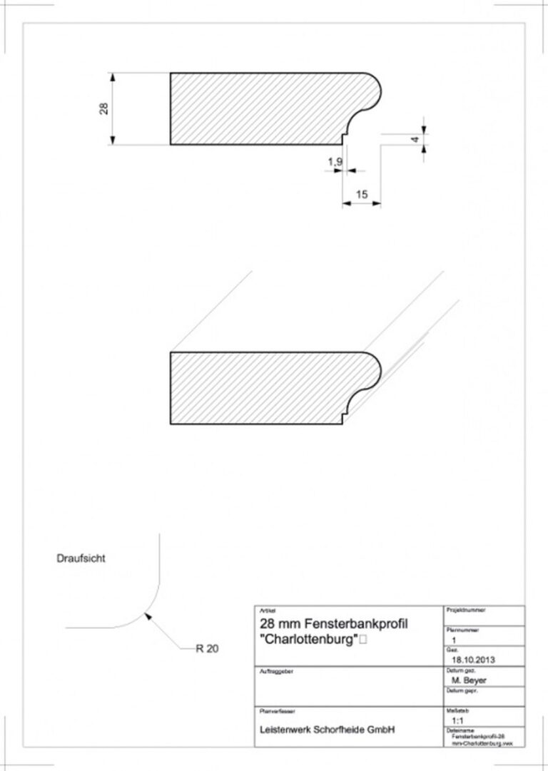 28 mm Fensterbankprofil Typ B (Zeichnung)