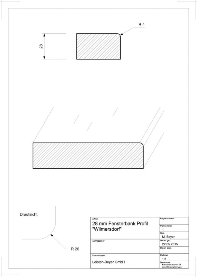 28 mm Fensterbankprofil Typ D (Zeichnung)