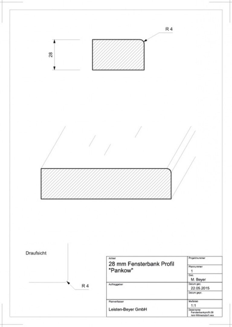 28 mm Fensterbankprofil Typ E (Zeichnung)