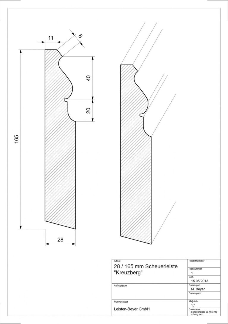 28 mm x 165 mm Scheuerleiste White Wood (Zeichnung)