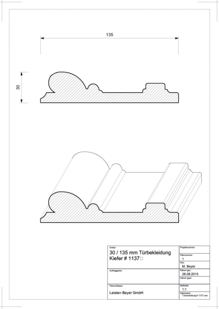30 mm x 135 mm Türbekleidung Kiefer # 1137 (Zeichnung)