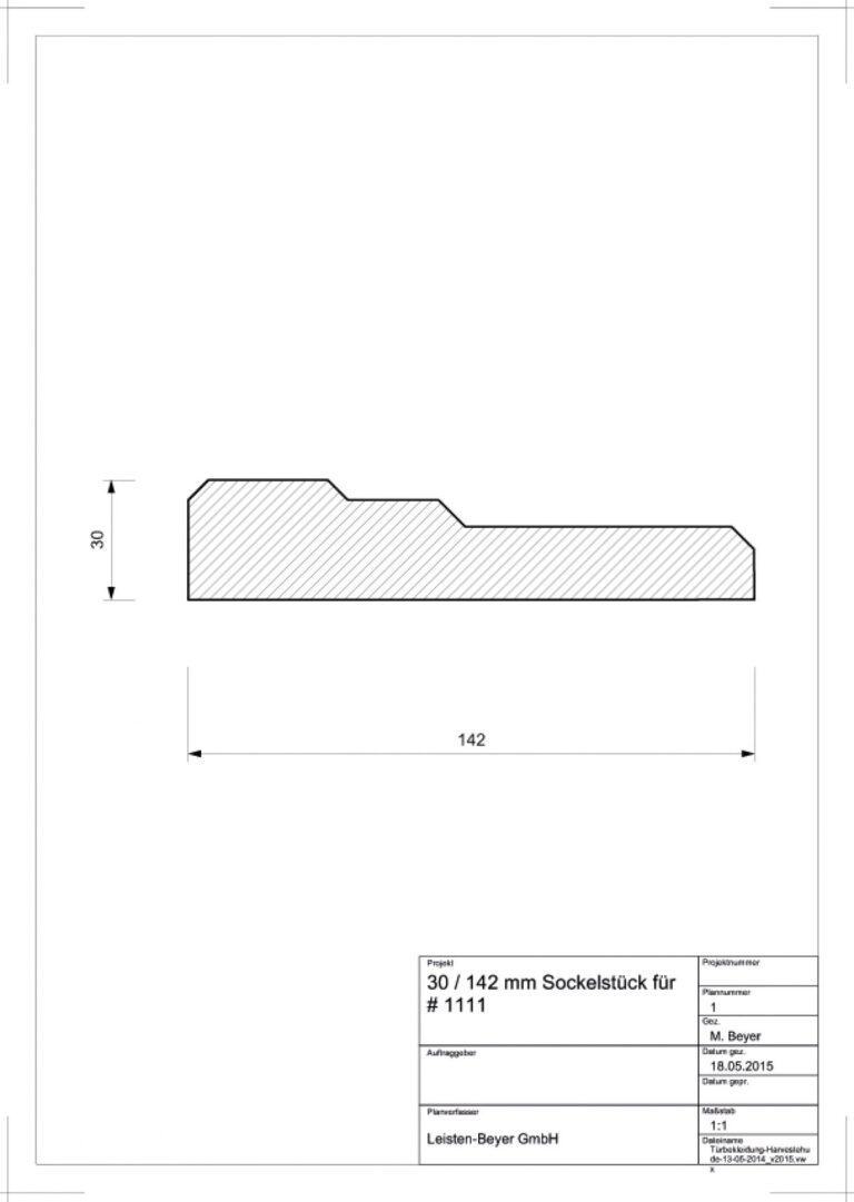 30 mm x 142 mm Türbekleidung Sockelstück (Zeichnung)