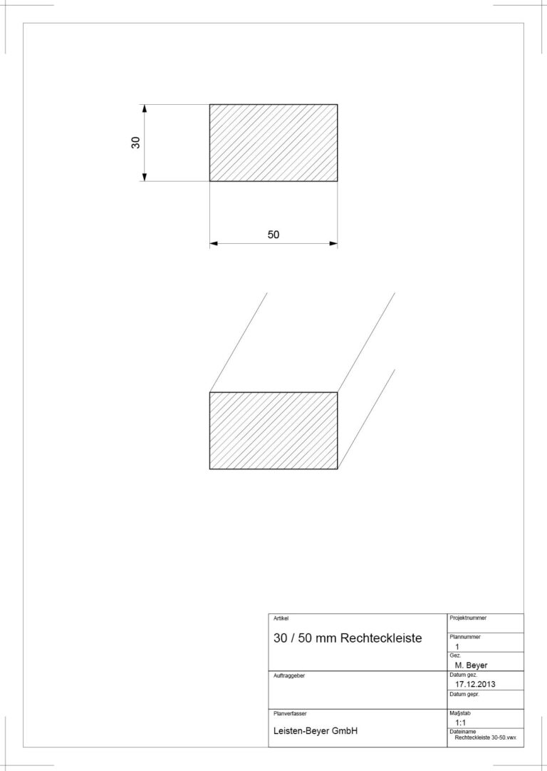 30 mm x 50 mm Rechteckleiste (Zeichnung)