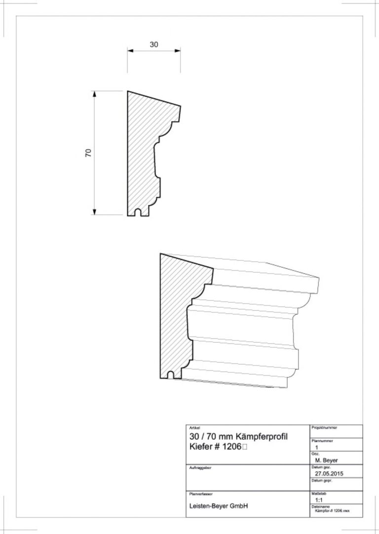 30 mm x 70 mm Kämpfer Kiefer # 1206 (Zeichnung)