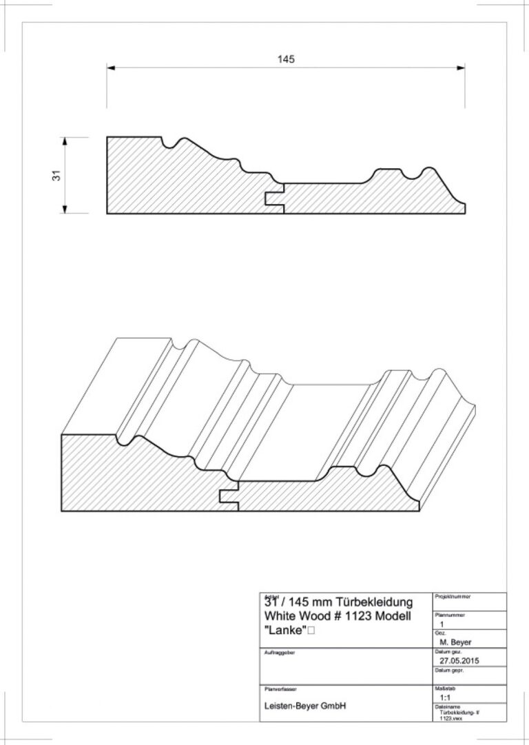 31 mm x 145 mm Türbekleidung White Wood # 1123 (Zeichnung)
