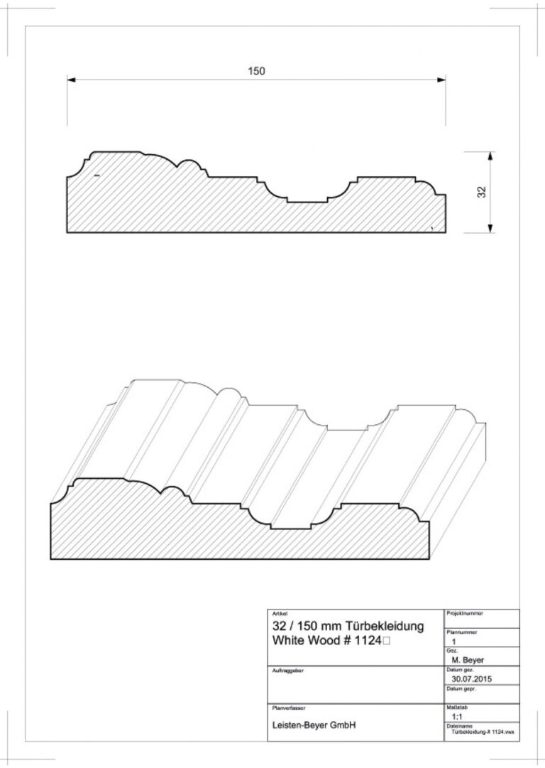 32 mm x 150 mm Türbekleidung White Wood # 1124 (Zeichnung)