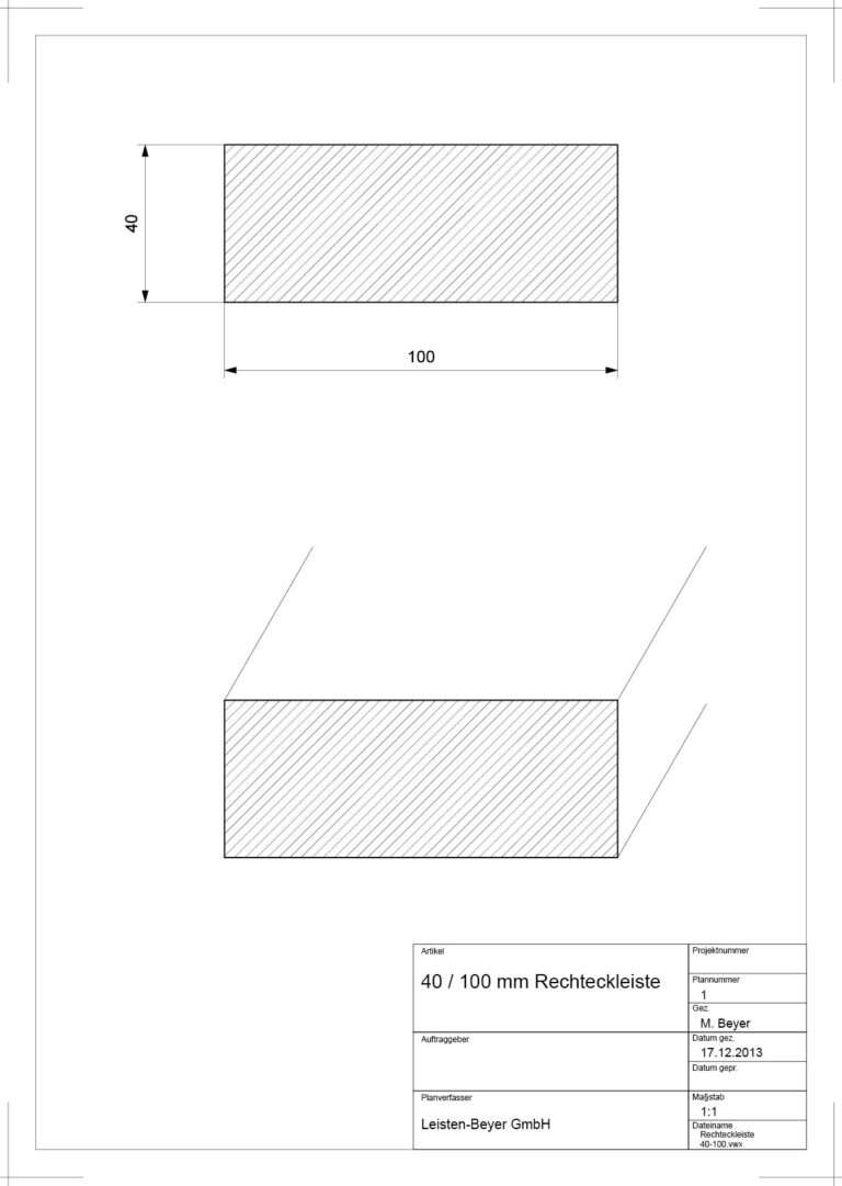 40 mm x 100 mm Rechteckleiste (Zeichnung)