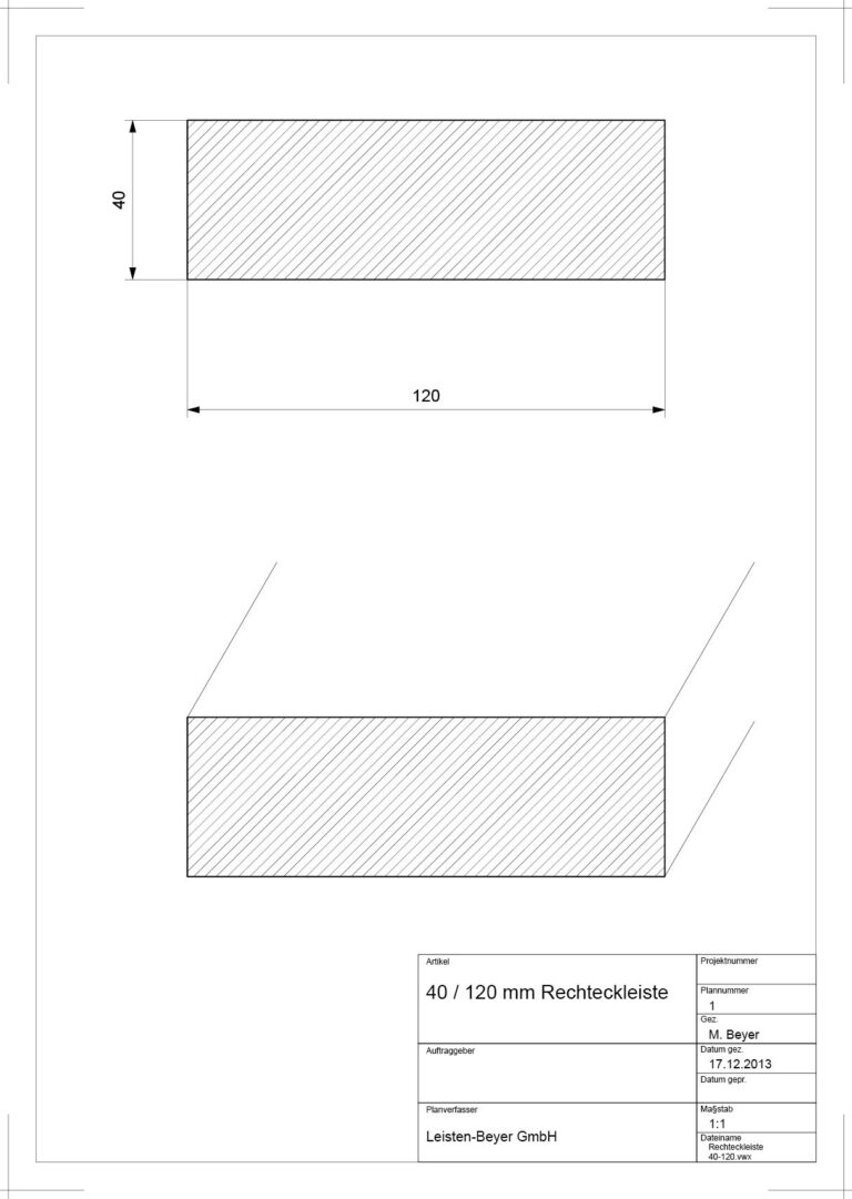 40 mm x 120 mm Rechteckleiste (Zeichnung)