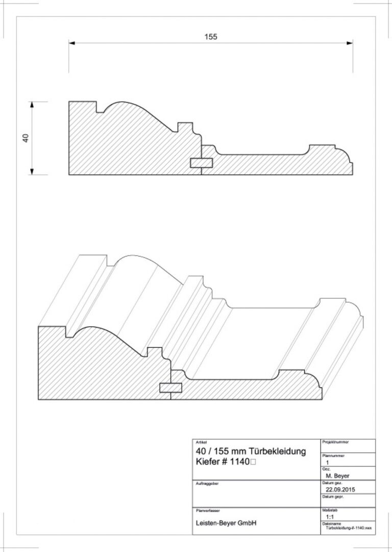 40 mm x 155 mm Türbekleidung Kiefer # 1140 (Zeichnung)