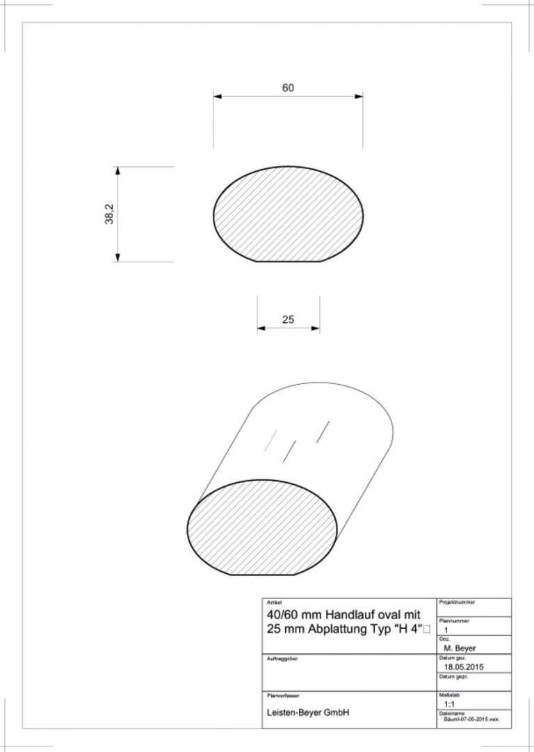40 mm x 60 mm oval Handlauf Buche Typ H 4 (Zeichnung)