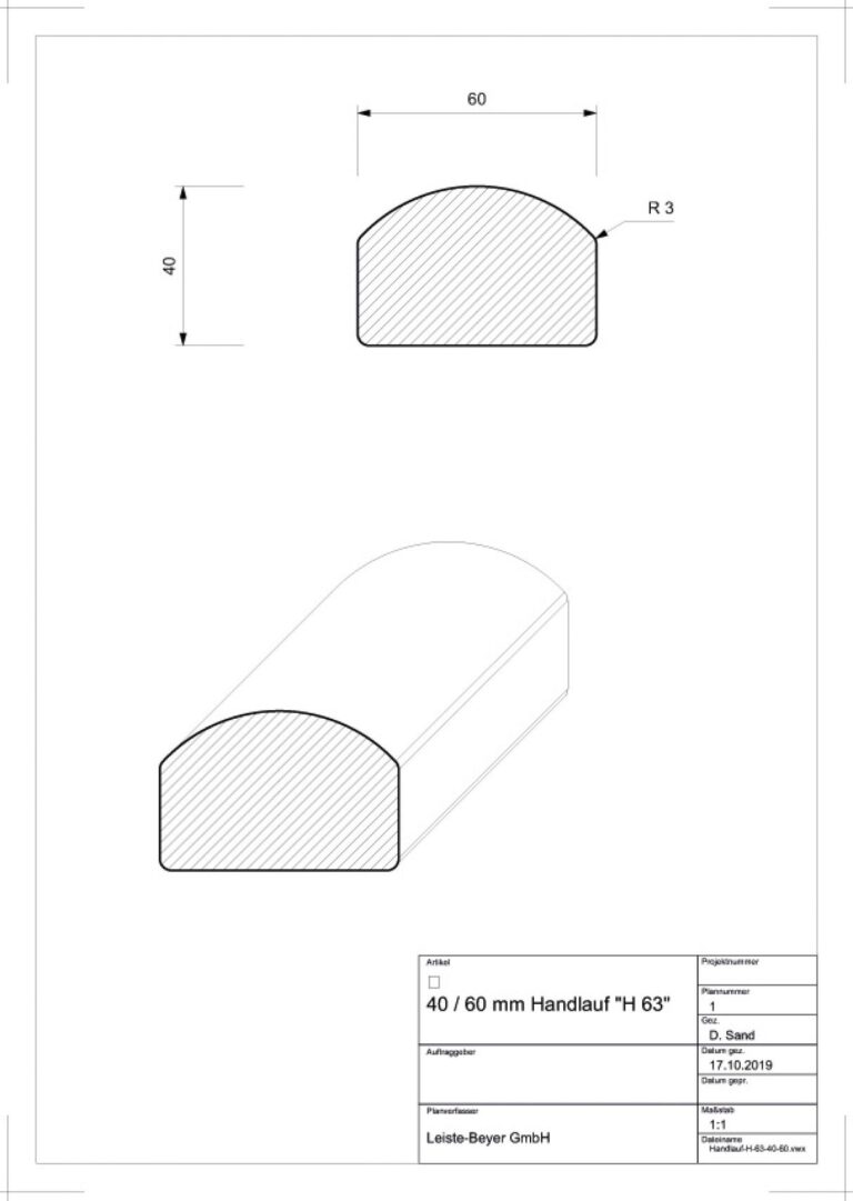 40 mm x 60 mm oval Handlauf Buche Typ H 63 (Zeichnung)