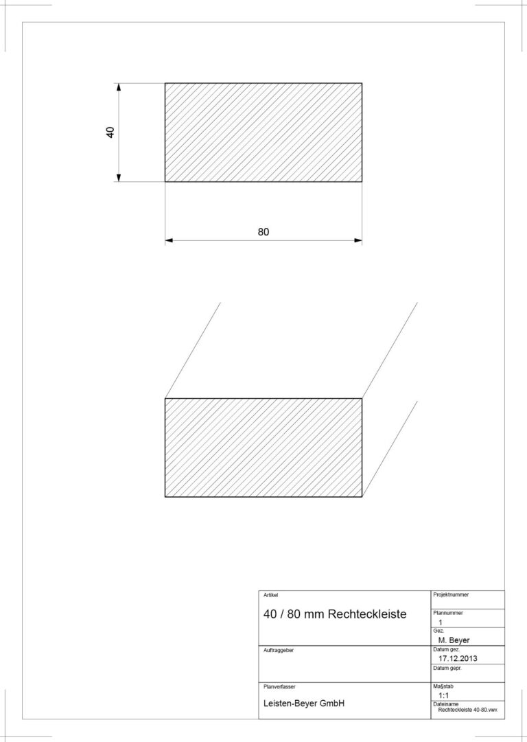 40 mm x 80 mm Rechteckleiste (Zeichnung)