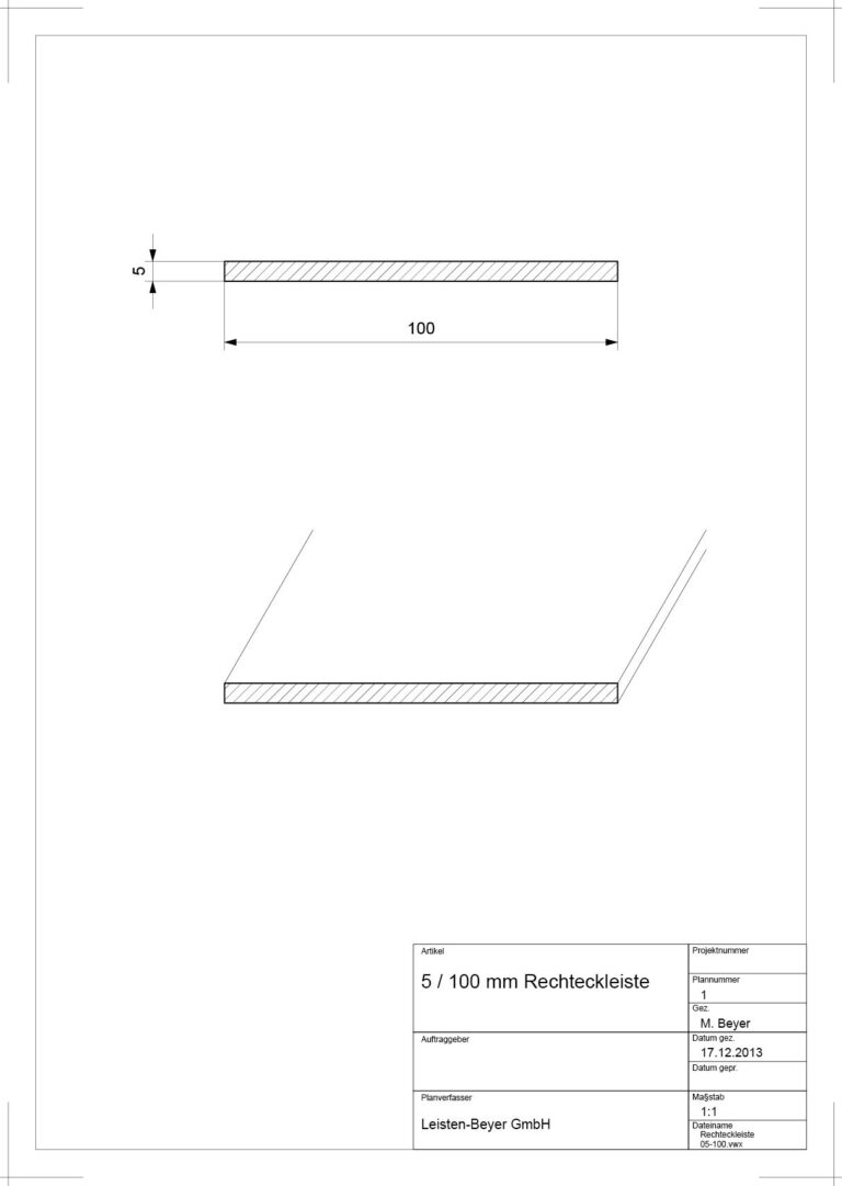 5 mm x 100 mm Rechteckleiste (Zeichnung)