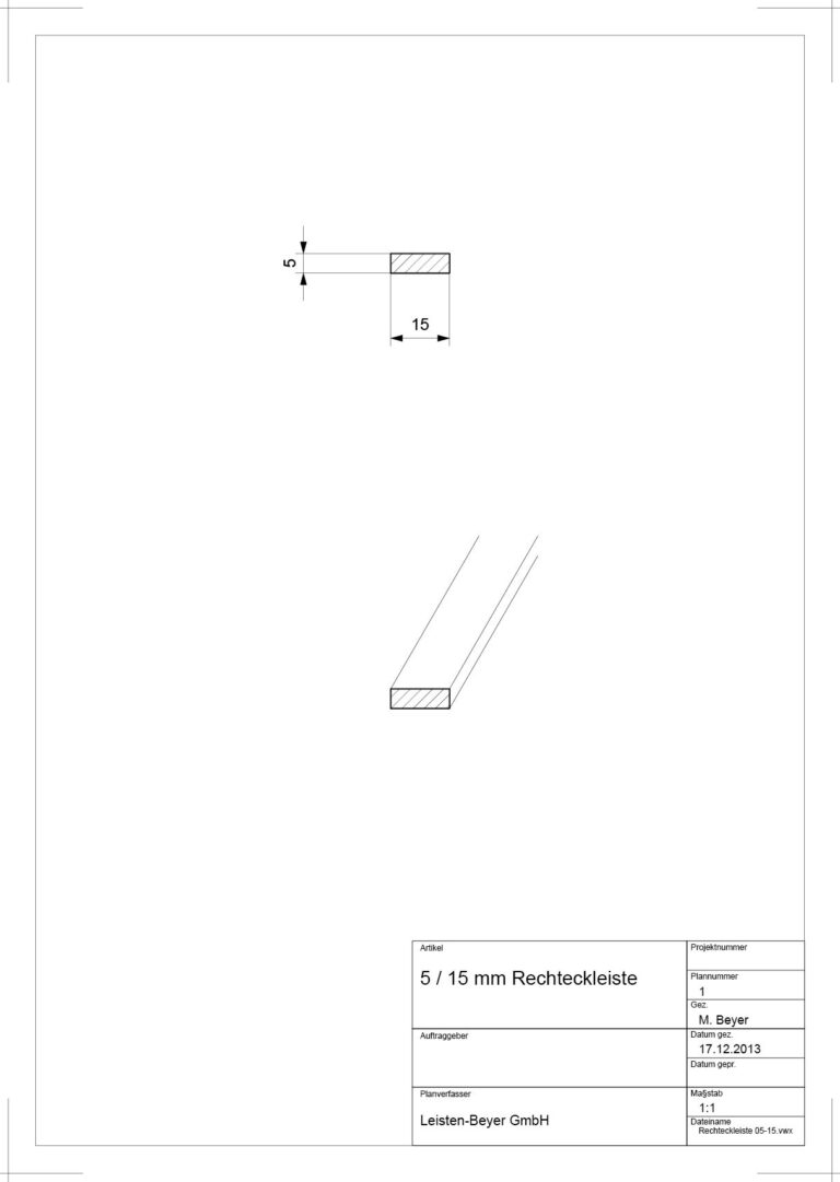 5 mm x 15 mm Rechteckleiste (Zeichnung)