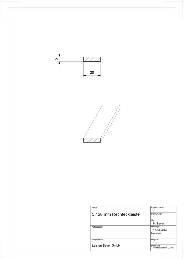 5 mm x 20 mm Rechteckleiste (Zeichnung)
