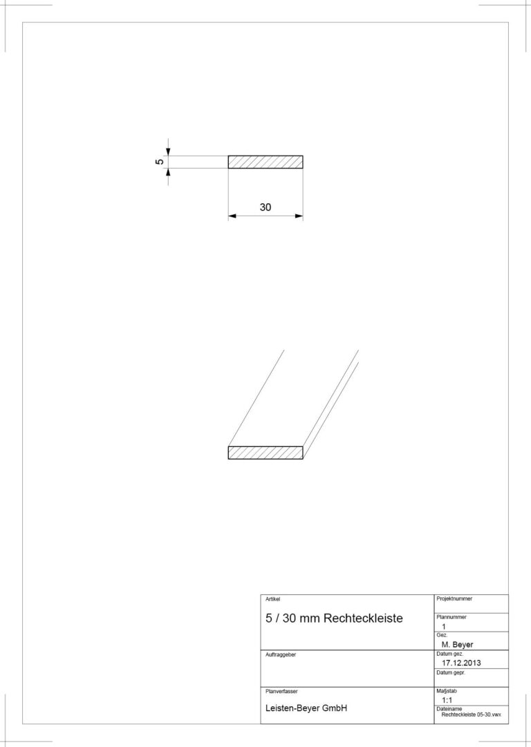5 mm x 30 mm Rechteckleiste (Zeichnung)