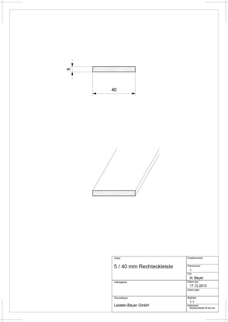 5 mm x 40 mm Rechteckleiste (Zeichnung)