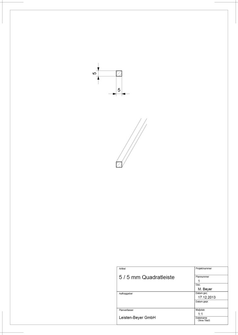 5 mm x 5 mm Quadratleiste (Zeichnung)