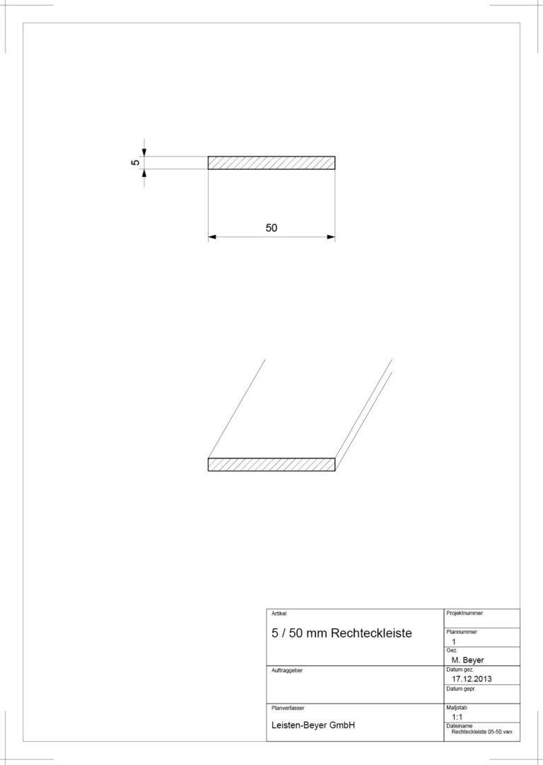 5 mm x 50 mm Rechteckleiste (Zeichnung)