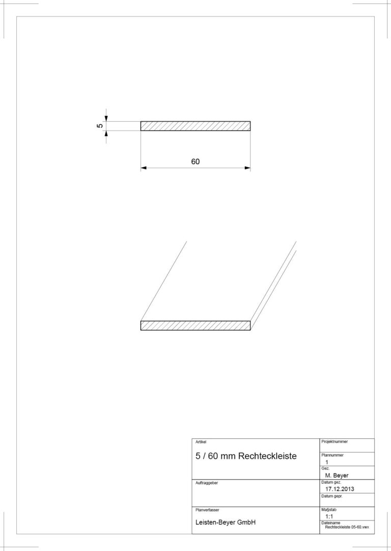 5 mm x 60 mm Rechteckleiste (Zeichnung)
