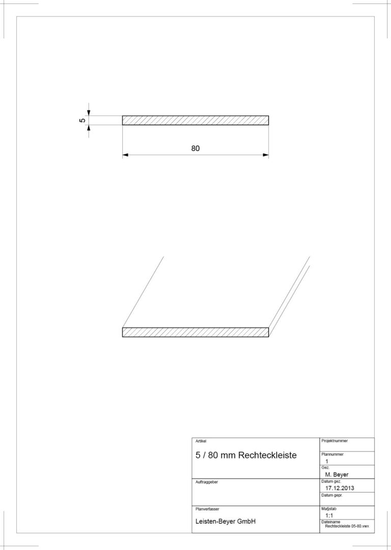 5 mm x 80 mm Rechteckleiste (Zeichnung)