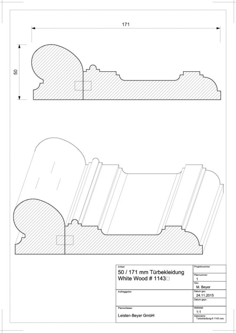 50 mm x 171 mm Türbekleidung White Wood # 1143 (Zeichnung)