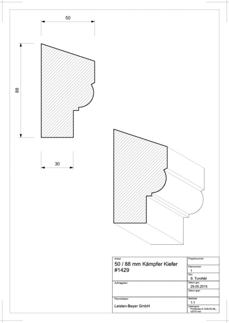 50 mm x 88 mm Kämpfer Kiefer # 1429 (Zeichnung)