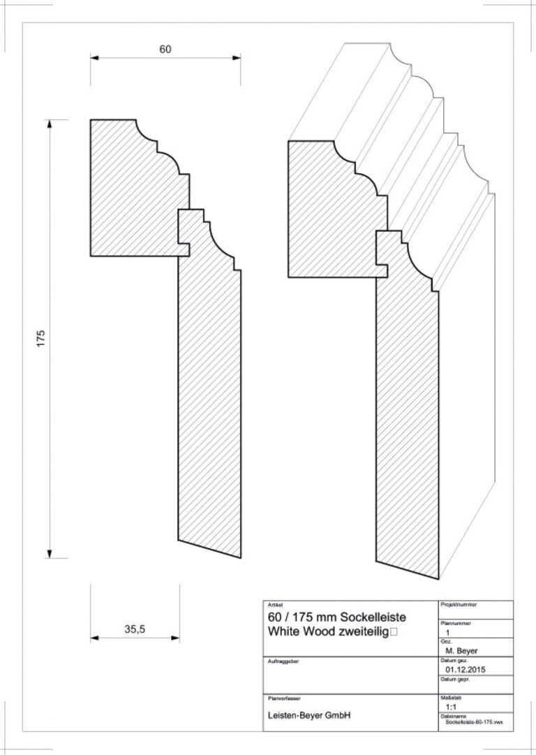 60 mm x 175 mm Scheuerleiste White Wood zweiteilig (Zeichnung)