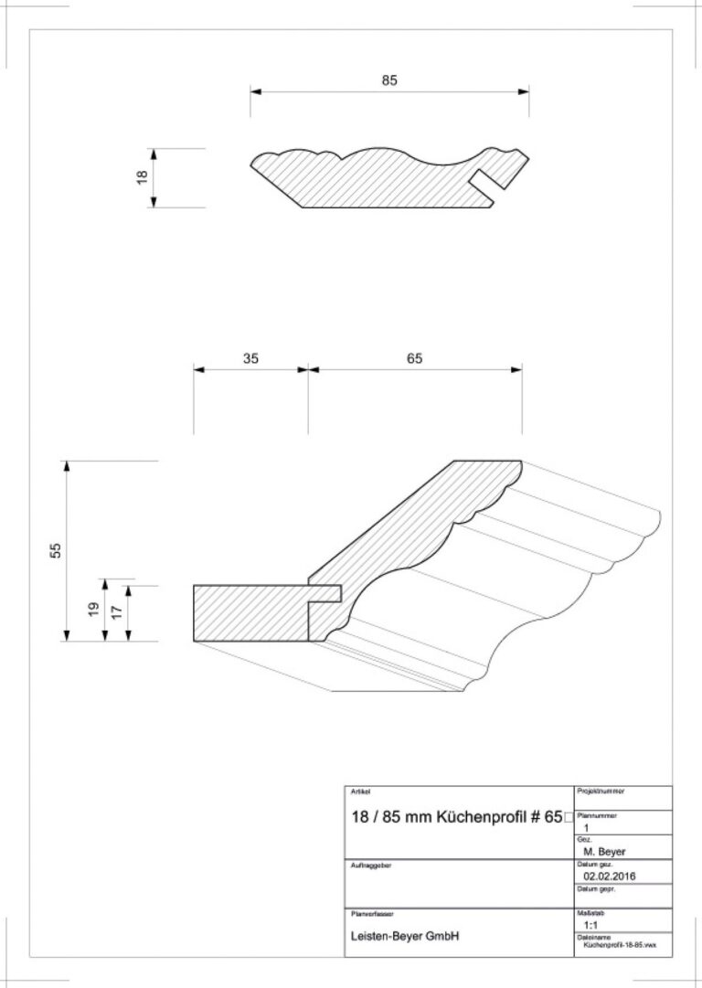 Küchenprofil Eiche zweiteilig # 65 (Zeichnung)
